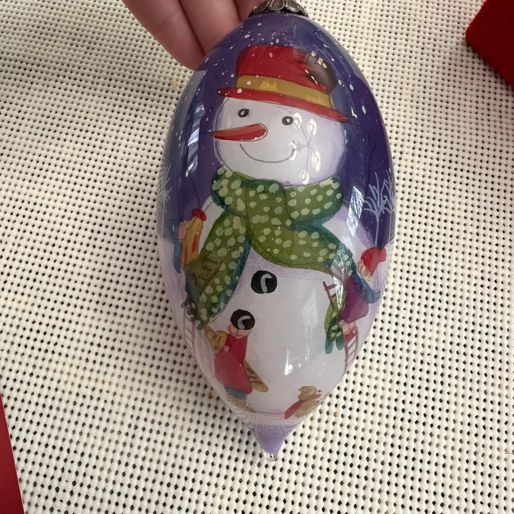 Li Bien SNOWMAN Teardrop Christmas Ornament Hand Painted Blown Glass‎